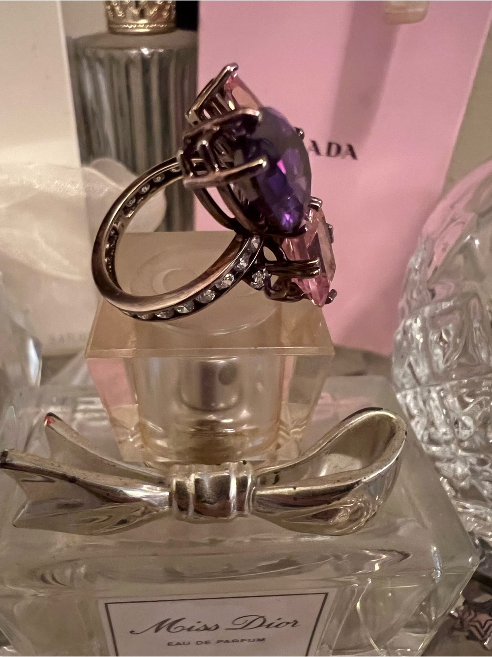 authentic Le Vian 14k gold rings featuring large center amethysts